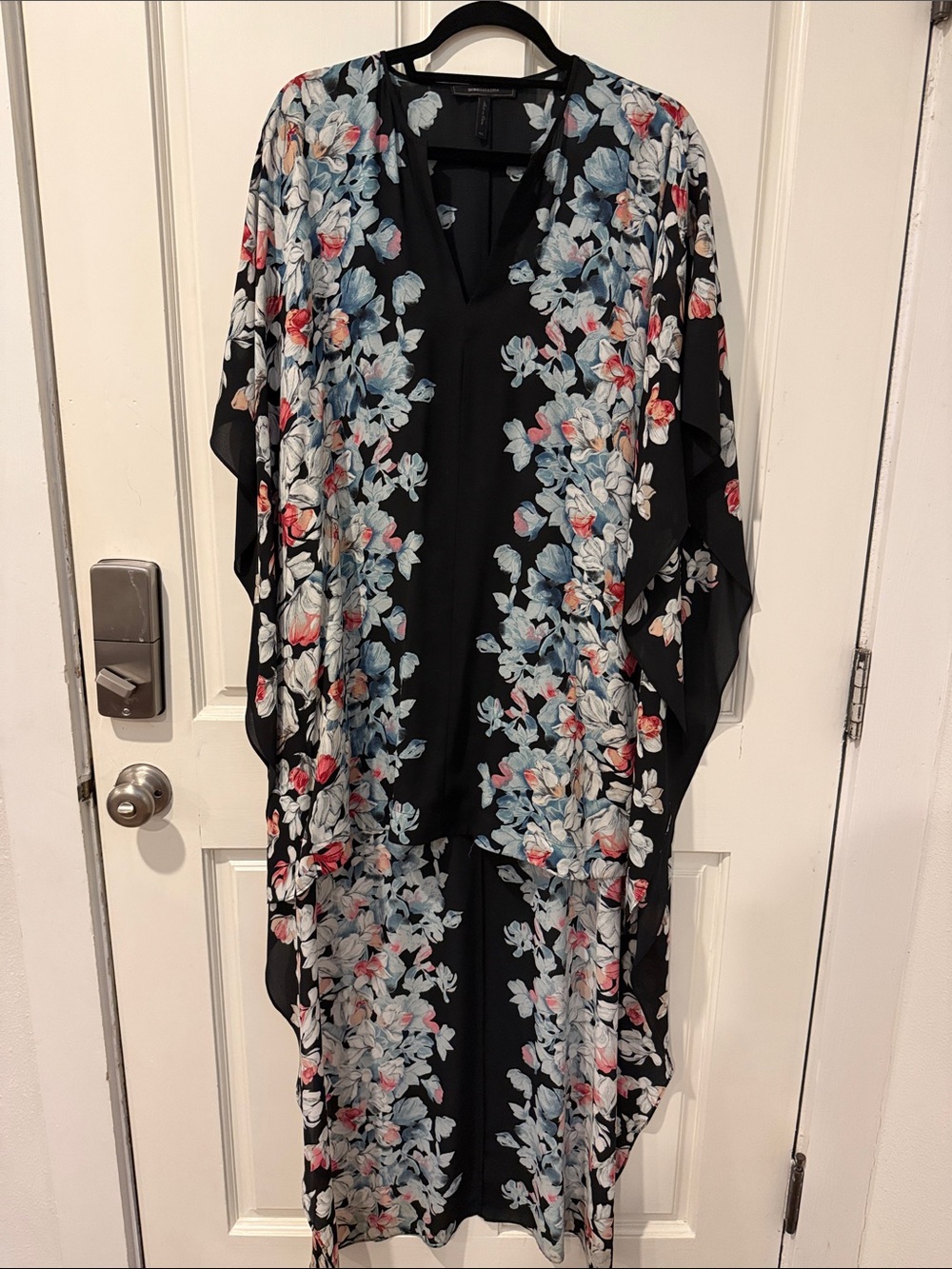 BCBGMaxAzria Black Floral High-Low Kimono size M/L